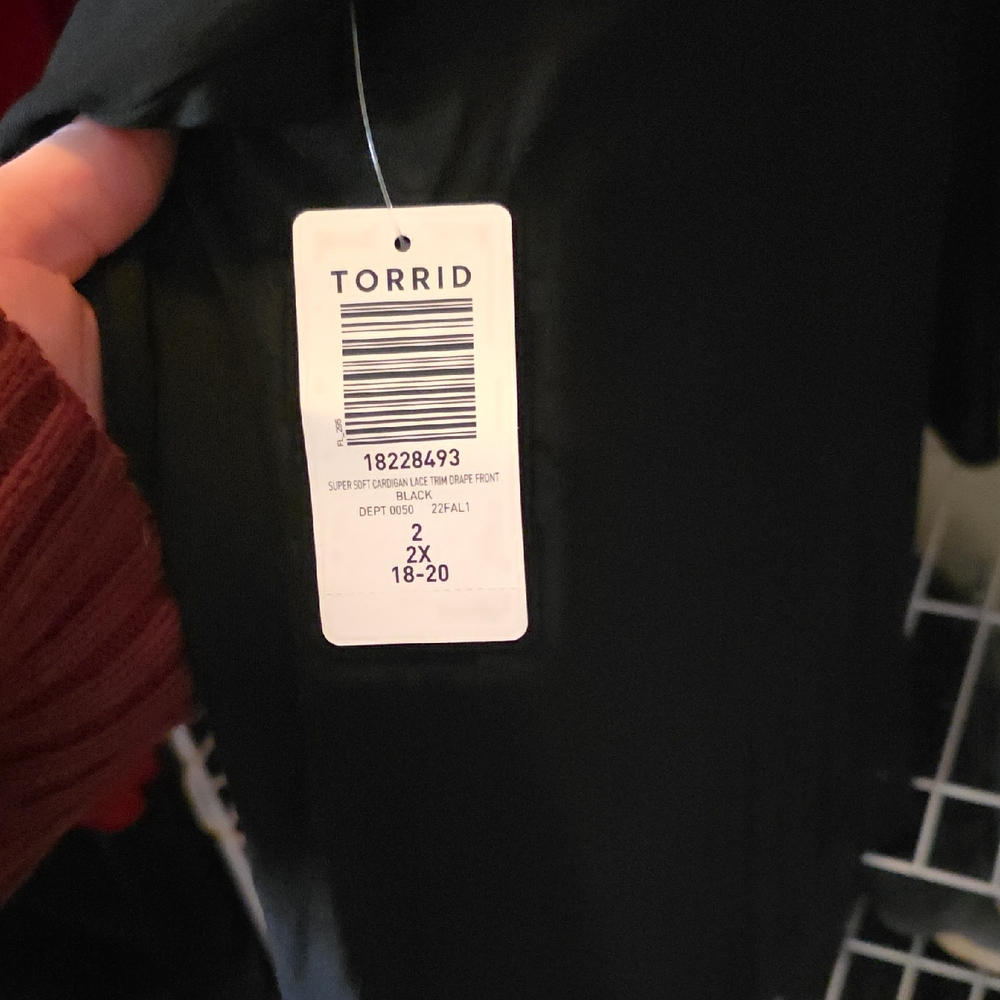 torrid Black Open-Front Cardigan with Lace Trim - Picture 2 of 2